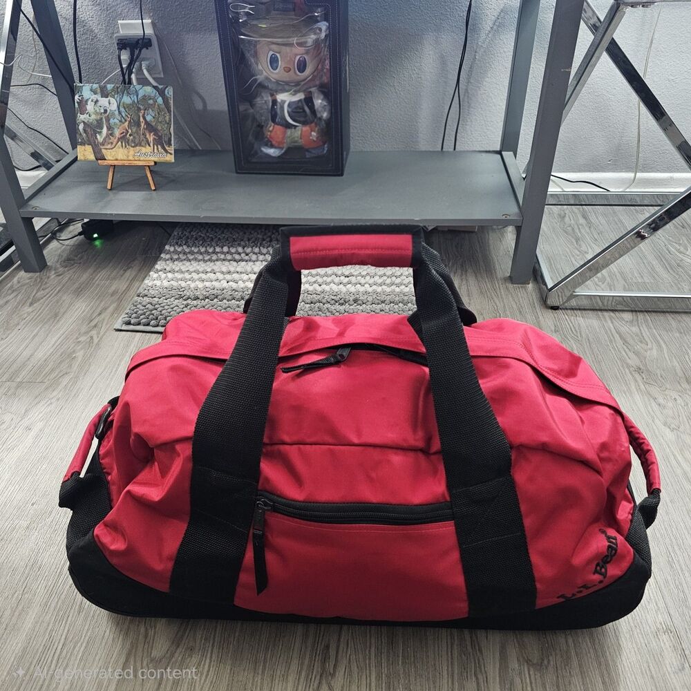 Vintage LL Bean Adventure Rolling Duffel Bag Red Black 2-Tone Y2K Wheel Luggage